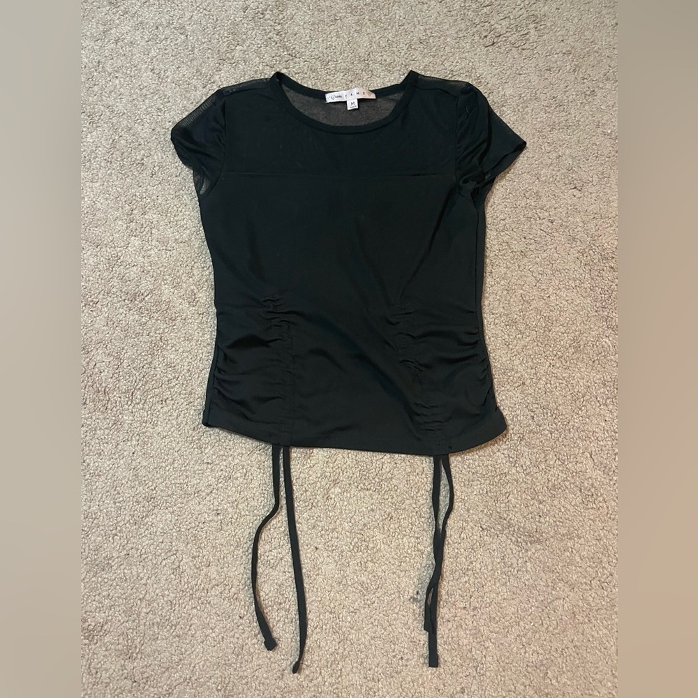 Grave Fame black short‎ sleeve top sheer shoulder area size medium